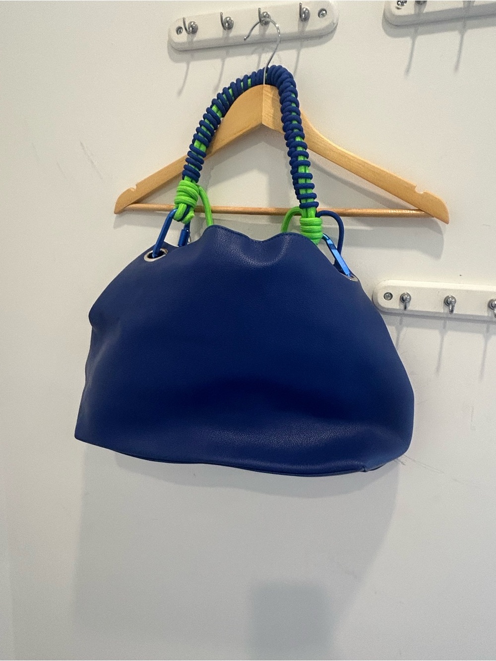 Navy Blue Shoulder Bag with Lime Green Accent Handles
